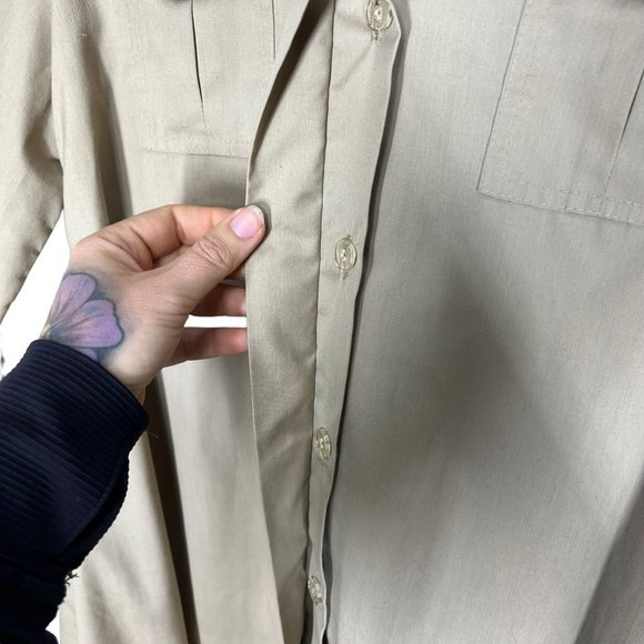 Vintage 90s Khaki Long Sleeve Button Up Full Length Tent Dress Large - Picture 7 of 11